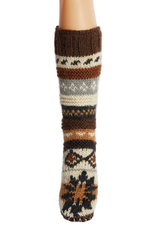 Hand Knit Wool Long Fleece Lined Slipper Socks - Tibetan Socks