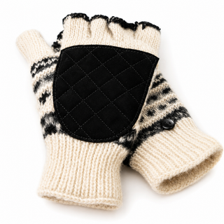 Hand Knit Wool Fleece Lined Convertible Fingerless Glove Mittens
