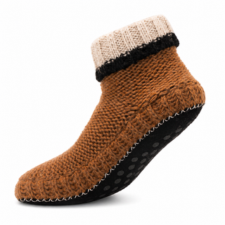 Handgestrickter Slipper mit Wollfleece-Futter und rutschhemmender Sohle