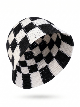 Black White Crochet Bucket Hat Men Women