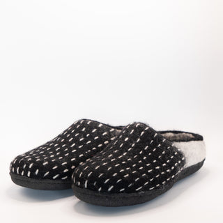 Black Wool Sheepskin Mens Slipper with rubber Soles