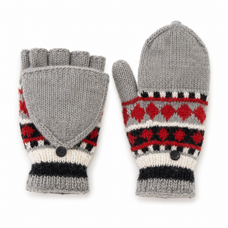 Hand Knit Wool Fleece Lined Convertible Fingerless Glove Mittens