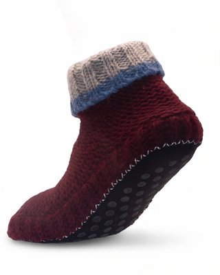 Handgestrickter Slipper mit Wollfleece-Futter und rutschhemmender Sohle