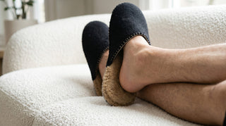 MAHALANA Sheepskin Black Wool Felt Indoor House Slippers Leather Soles