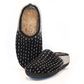 Black Wool Slipper Rubber Sole