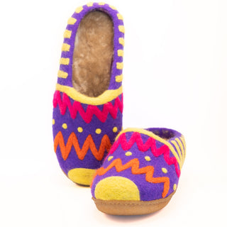 purple sheepskin wool slipper shoes with rubber soles