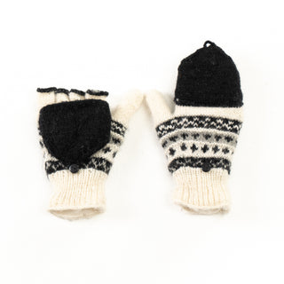 Hand Knit Wool Fleece Lined Convertible Fingerless Glove Mittens