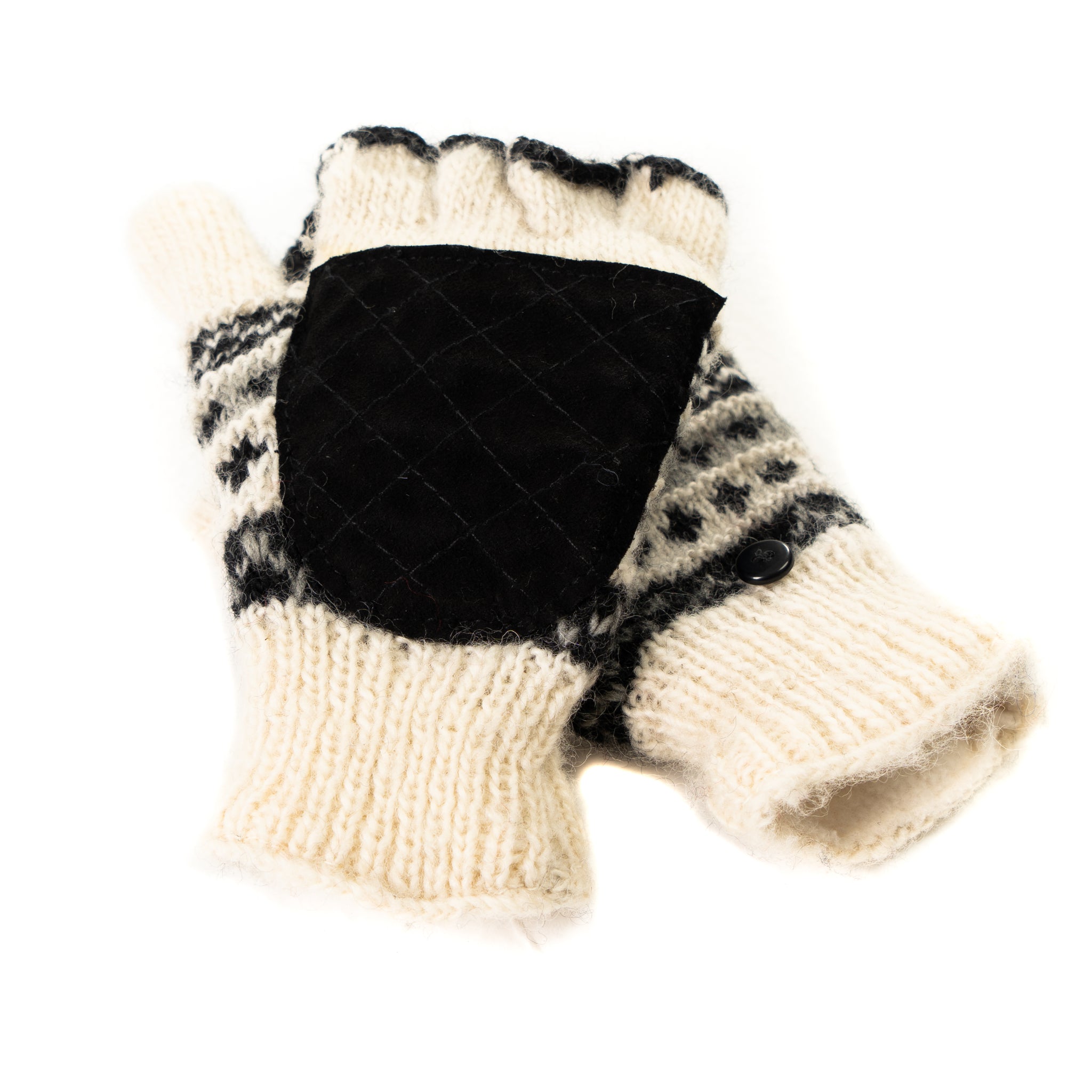 Hand Knit Wool Fleece Lined Convertible Fingerless Glove Mittens