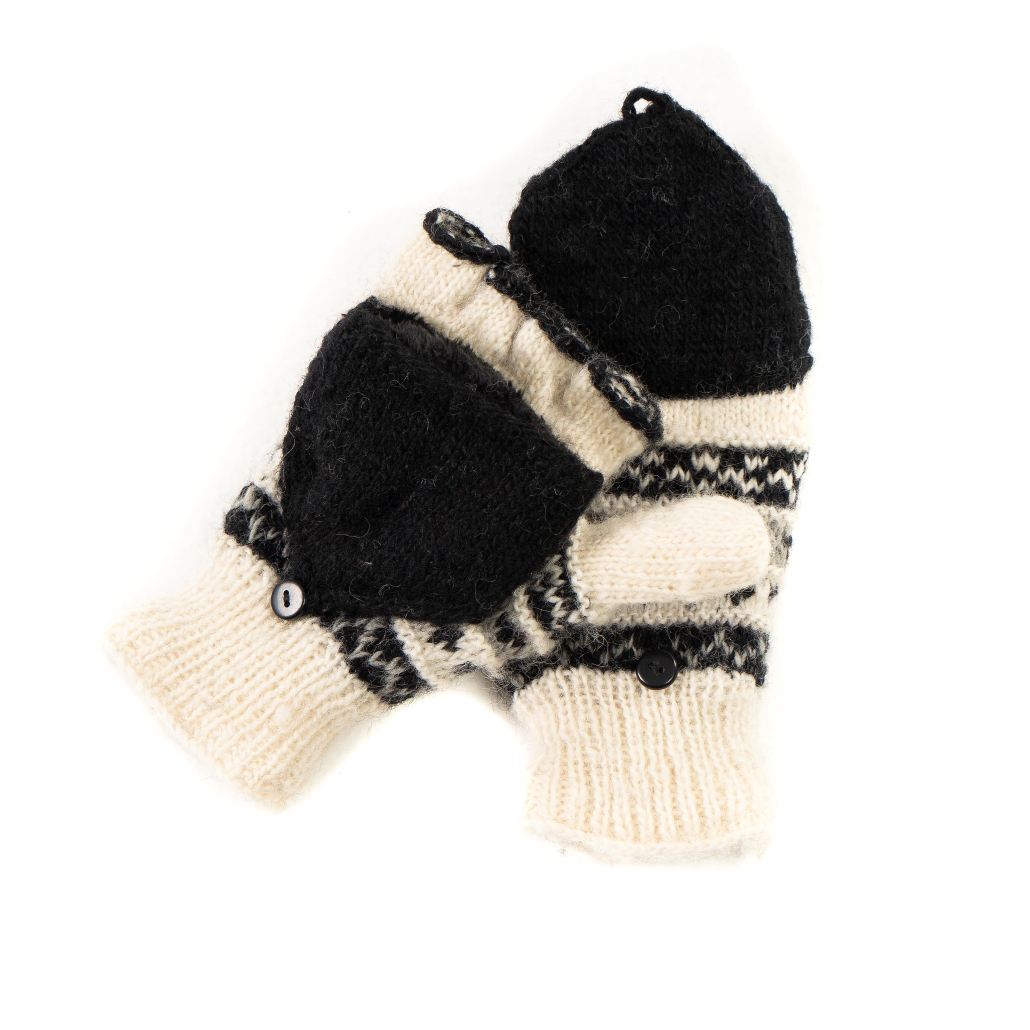 Hand Knit Wool Fleece Lined Convertible Fingerless Glove Mittens