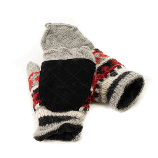 Hand Knit Wool Fleece Lined Convertible Fingerless Glove Mittens