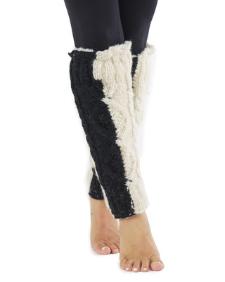 Cable knit black and white legwarmers boot toppers