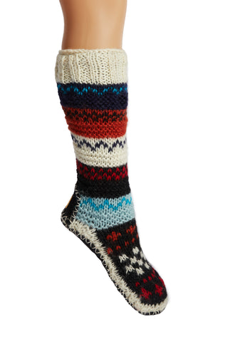 Hand Knit Wool Long Fleece Lined Slipper Socks - Tibetan Socks