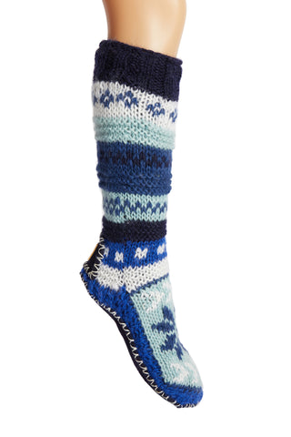 Hand Knit Wool Long Fleece Lined Slipper Socks - Tibetan Socks