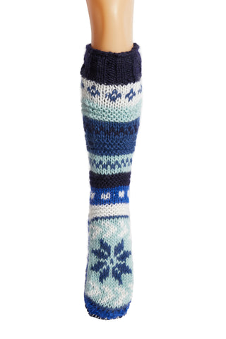 Hand Knit Wool Long Fleece Lined Slipper Socks - Tibetan Socks